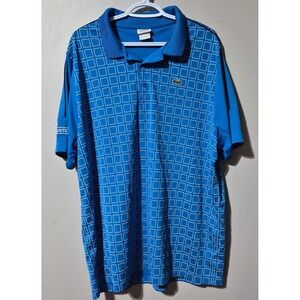Lacoste Sport Mens Blue Grid Pattern Performance Polo Shirt DH7663‎ Size 9 3XL